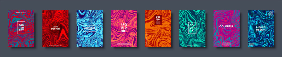 Colorful abstract geometric background. Liquid dynamic gradient waves. Fluid marble texture. Modern covers set. Vector illustration.
