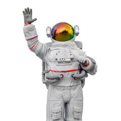 astronaut is waving hello or good bye