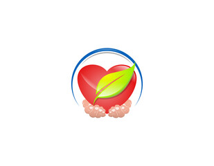 Poster - love symbol and leaf logo design illustration.