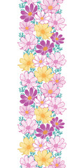 Wall Mural - floral seamless pattern with cosmos flower. vertical border.hand drawing flower on white background 