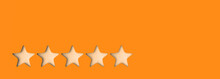 3d Five Orange Star On Color Background. Render And Illustration Of Golden Star For Premium Review