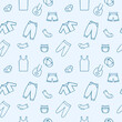 © Полина Екимова - Blue endless pattern for a boy with Doodle clothing drawings. Seamless background in the children's room, tailoring, Wallpaper for your phone. Packaging paper design.