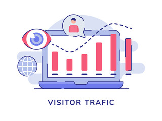 Wall Mural - Visitor traffic concept statistic bar chart on display laptop screen white isolated background with flat outline style