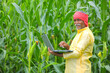 © PRASANNAPIX - Indian farmer using laptop at corn field