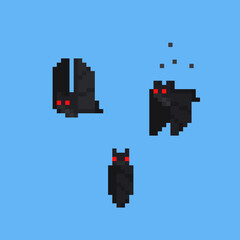 Wall Mural - Pixel art cartoon flying bat character set.