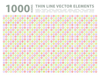 Fototapete - Set of 1000 High Quality Solid Icons on Colorful Buttons . Isolated Vector Elements