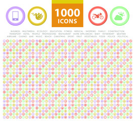 Fototapete - Set of 1000 High Quality Solid Icons on Colorful Buttons . Isolated Vector Elements