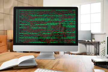 Workplace of programmer in modern office