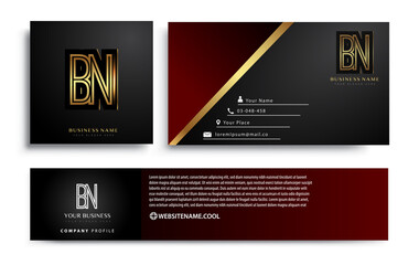 initial letter BN logotype company name colored gold elegant design. Vector sets for business identity on black background.