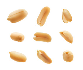 Poster - Set of peeled peanuts isolated on white background