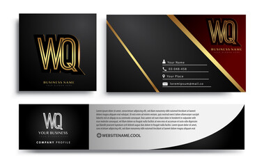 initial letter WQ logotype company name colored gold elegant design. Vector sets for business identity on black background.