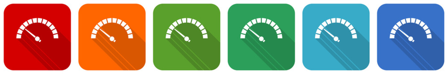Poster - Speed meter, fast indicator icon set, flat design vector illustration in 6 colors options for webdesign and mobile applications