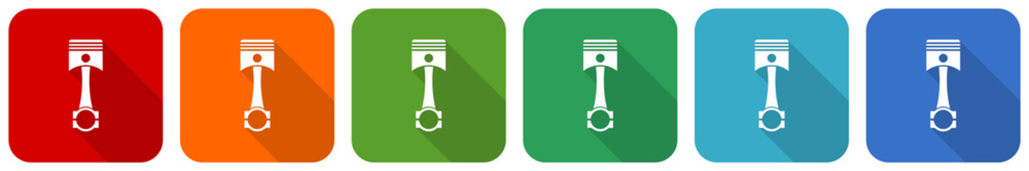 Poster - Piston icon set, flat design vector illustration in 6 colors options for webdesign and mobile applications