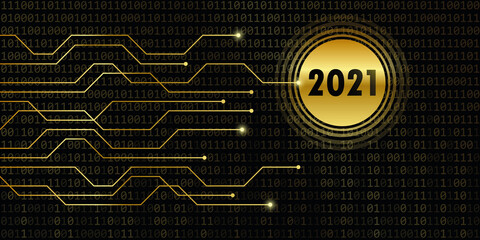 Aufkleber - 2021 new year on binary code background vector illustration EPS10