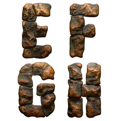 Wall Mural - Set of rocky letters E, F, G, H. Font of stone on white background. 3d