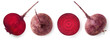 Whole and cut in half beetroot isolated on white background