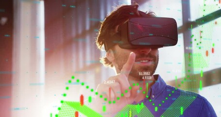 Poster - Financial data processing against man using VR headset