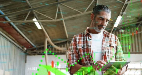 Poster - Financial data processing against man using digital tablet