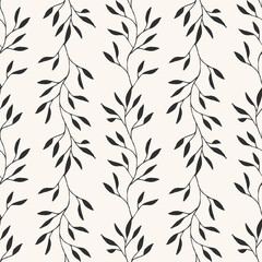 Seamless pattern with black leaves. Decorative botanical ornament. Vector illustration.