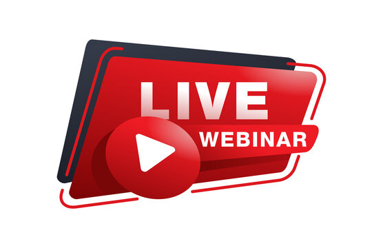 Live webinar button or banner element in 3D style - catchy base frame with Play button and text - isolated template