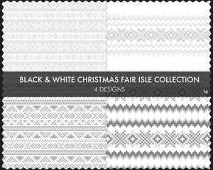 Black and White Christmas Fair Isle Seamless Pattern Collection