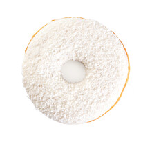 Donut Glazed With White Chocolate And Coconut Flakes Isolated White Background.