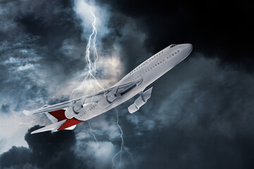 Wall Mural - airplane flying in cloudy sky during thunderstorm