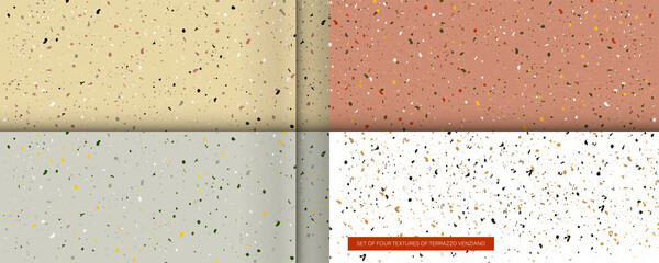 Wall Mural - Set seamless terrazzo patterns. Pattern for ceramics marble natural stone. Vector stock illustration textured shapes in vibrant colors