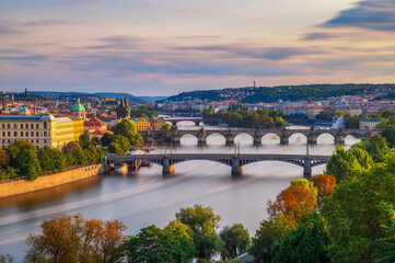 Fototapete - Vltava river with historic bridges in Prague