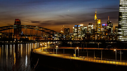 Wall Mural - Night skyline of Frankfurt above the Main river in Germany