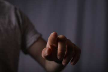 Poster - hand touch young man press