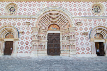 Wall Mural - L'Aquila, Italy - one of the most beautiful medieval churches in Abruzzo, Santa Maria di Collemaggio is a major tourist attraction. Here in particular its facade