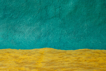 Wall Mural - colorful abstract landscape in yellow and blue - a collection of colorful handmade Mexican bark papers