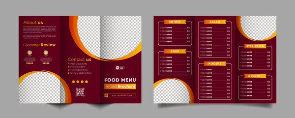 Wall Mural - Food trifold brochure menu template. fast food menu brochure for restaurant with red color