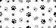 © CNuisin - cat paw seamless pattern footprint kitten food bowl milk calico vector pet scarf isolated repeat background cartoon animal tile wallpaper illustration doodle design