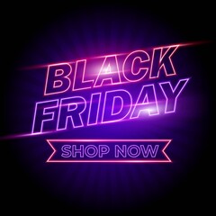 black friday neon purple sign purple color. web banner, logo, emblem and label. neon sign, bright si