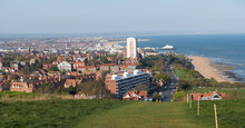 Panoramic View Over Meads In Eastbourne With The Town Centre, Promenade And Pier In The Distance.  