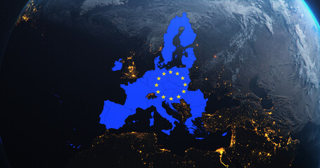 Wall Mural - planet earth from space european union map eu flag post brexit, 2020 political borders and counties,