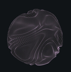 Poster - Glitched and distorted sphere on dark background.