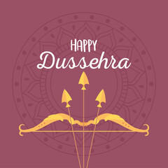 happy dussehra festival of india bow and arrow on mandala brown background