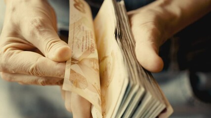 Wall Mural - Hands are counting Turkish banknotes