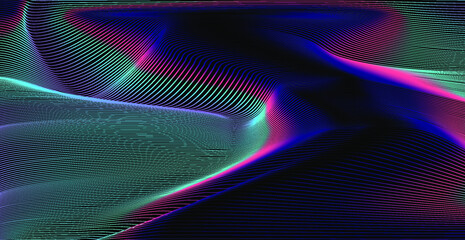 Aufkleber - Abstract technology background with warped and distorted polygonal grid.