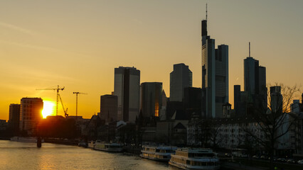 Wall Mural - Frankfurt on Main Germany view over the Main river to the skyline of financial district in the evening