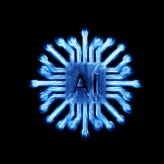 Poster - artificial intelligence icon with energy. data center. visualization of machine learning, ai, comput