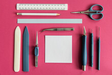 Papercraft Tools On Pink Background