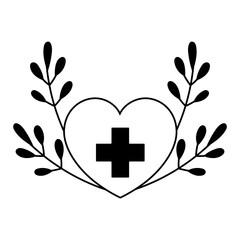 Wall Mural - medical heart cross ribbon emblem isolated icon style