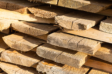 Wall Mural - end of pine planks stacked building materials pattern background base