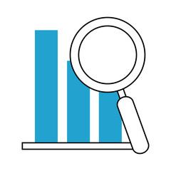 Wall Mural - search icon, statistics report finance diagram magnifier blue line and fill