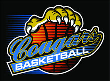 Cougars Basketball Team Design In Script For School, College Or League