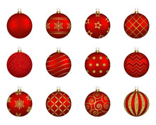 Set Of Isolated Red And Gold Christmas Balls